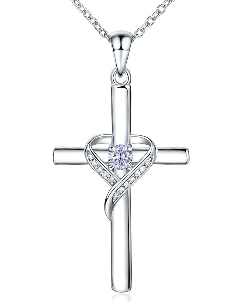 925 Sterling Silver Cross Necklace for Women Large Cross Dainty Birthstone Faith Heart Necklaces for Birthday, Graduation or ...