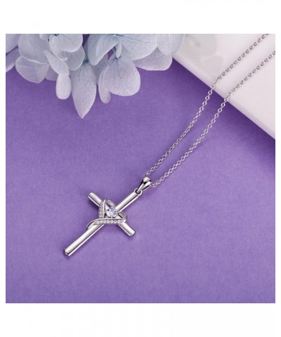 925 Sterling Silver Cross Necklace for Women Large Cross Dainty Birthstone Faith Heart Necklaces for Birthday, Graduation or ...