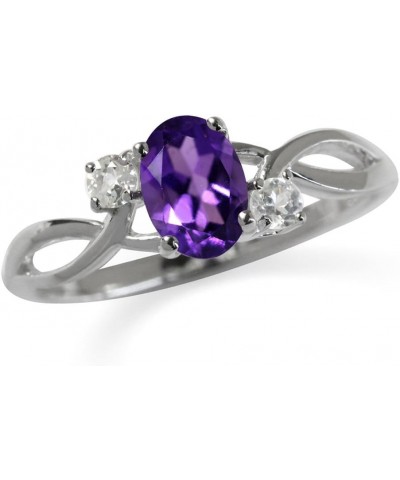 7x5mm Oval Shape White Gold Plated 925 Sterling Silver Engagement Ring Genuine Purple Amethyst & White Topaz 11 $11.83 Rings