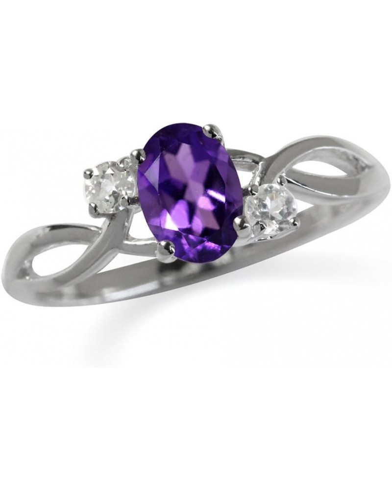 7x5mm Oval Shape White Gold Plated 925 Sterling Silver Engagement Ring Genuine Purple Amethyst & White Topaz 11 $11.83 Rings