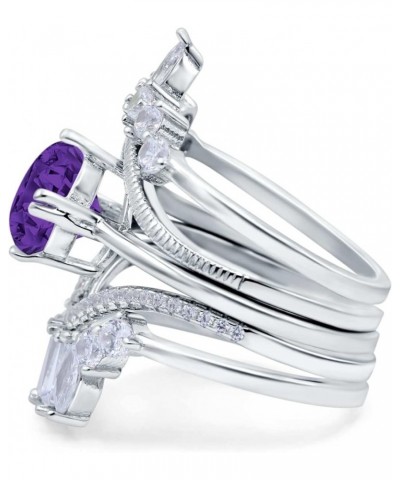 Trio Set Wedding Ring Three Piece Bridal Set Marquise Round Simulated Cubic Zirconia 925 Sterling Silver Simulated Amethyst C...