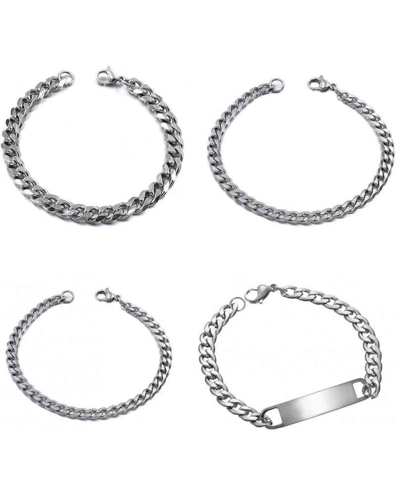 3/4PCS Chain Bracelet for Men Women - Sturdy Stainless Steel Curb Width Cuban Link Chain Bracelet Set for Men Women -Send one...