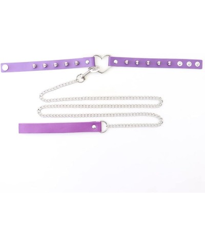 Rivets Choker Punk Hauling Chain PU Leather Collar Peach Heart Gothic Necklace NightClub Goth Leash Belts Purple $9.98 Necklaces