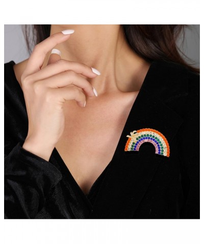 Rhinestone Rainbow Brooch Pin for Women Girls Colorful CZ Big Lapel Pins Corsage Badge Hat Bag Cloth Decoration Accessories $...