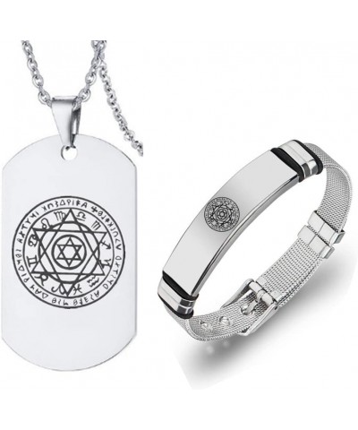 2 Pack Stainless Steel Seal of Solomon Talisman Bracelet Necklace Set, King Solomon Six-Pointed Star 12 Constellation Protect...