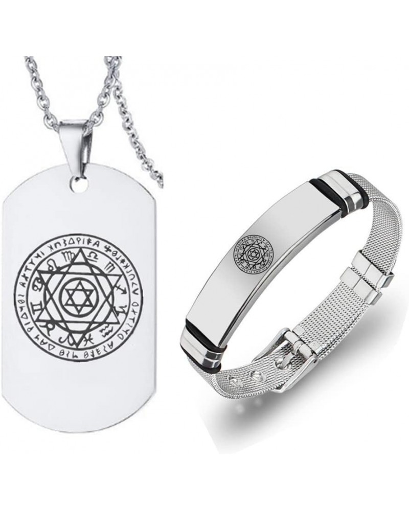 2 Pack Stainless Steel Seal of Solomon Talisman Bracelet Necklace Set, King Solomon Six-Pointed Star 12 Constellation Protect...