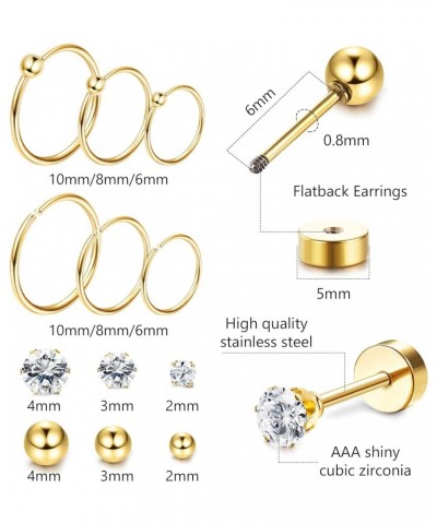 Surgical Steel Tiny Stud Earrings for Women Hypoallergenic Flat Back Cartilage Earrings Cubic Zirconia Tiny Ball Earrings Hoo...