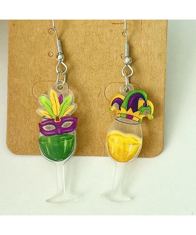 Mardi Gras Dangle Drop Earrings for Women Girls Acrylic Alex Carnival Theme Mask Lips Lobster Hat Modelling Earrings Mardi Gr...