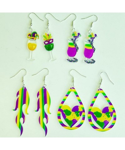 Mardi Gras Dangle Drop Earrings for Women Girls Acrylic Alex Carnival Theme Mask Lips Lobster Hat Modelling Earrings Mardi Gr...