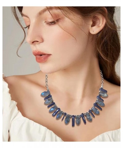 Layered Beaded Necklaces for Women Chunky Statement Necklace Silver Chain Fashion Jewelry Gift for Her 11-Dark blue $6.71 Nec...