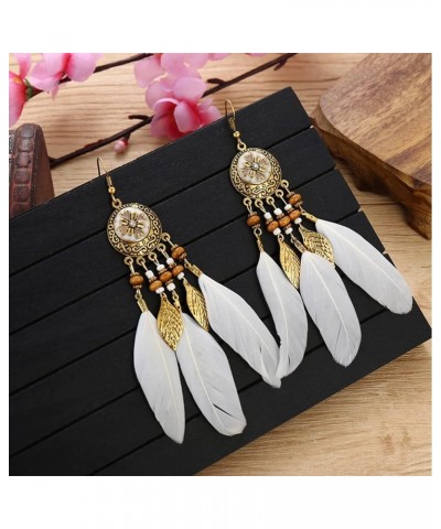 Feather Earrings for Women Long Fringe Earrings Bohemian Vintage Tassel Drop Dangle Earrings with Dream Catcher Design for We...