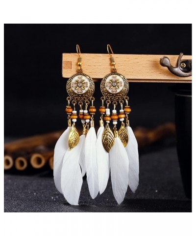 Feather Earrings for Women Long Fringe Earrings Bohemian Vintage Tassel Drop Dangle Earrings with Dream Catcher Design for We...