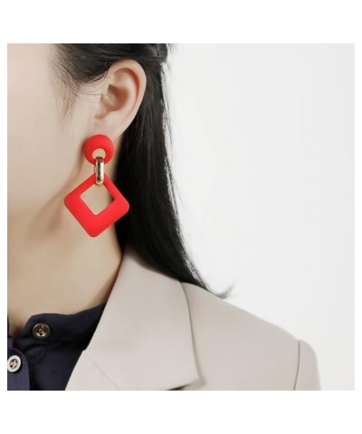 Acrylic Rectangle Earrings, Fashion Acrylic Square/Oval/Hoop Statement Drop Earrings for Women girls Red $6.35 Earrings