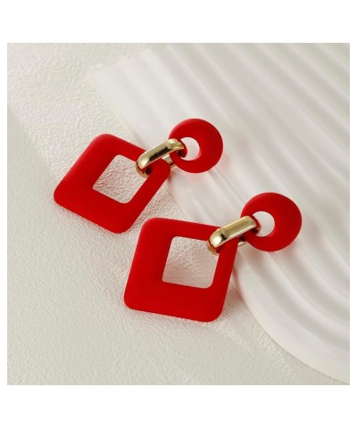 Acrylic Rectangle Earrings, Fashion Acrylic Square/Oval/Hoop Statement Drop Earrings for Women girls Red $6.35 Earrings