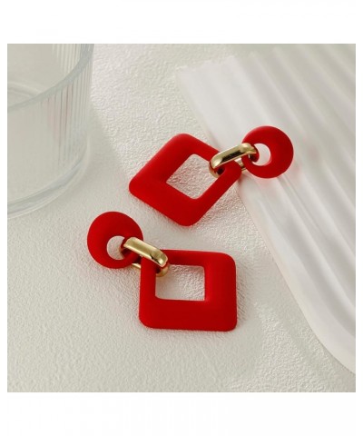 Acrylic Rectangle Earrings, Fashion Acrylic Square/Oval/Hoop Statement Drop Earrings for Women girls Red $6.35 Earrings