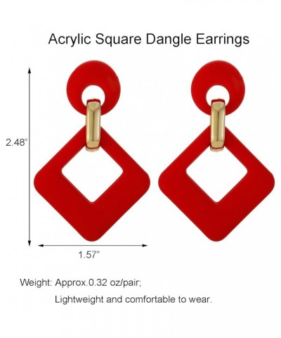 Acrylic Rectangle Earrings, Fashion Acrylic Square/Oval/Hoop Statement Drop Earrings for Women girls Red $6.35 Earrings