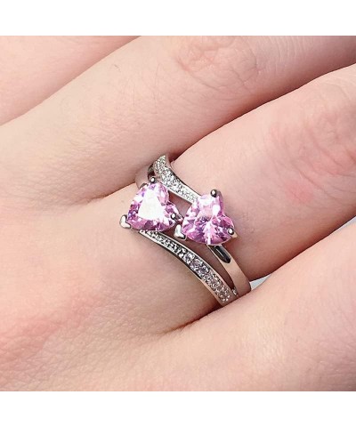 Silver Plated 7x7mm Double Heart Cut Created Ruby Spinel Cubic Zirconia Filled Halo Wedding Engagement Band Elegant Women's R...