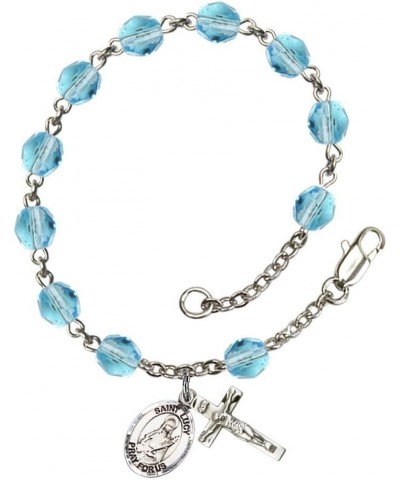 St. Lucy Silver Plate Rosary Bracelet 6mm Fire Polished Beads - Every Birth Month Color March Light Blue $32.84 Bracelets