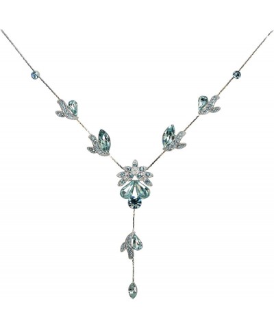 Gorgeous Rhinestone Floral Crystal Necklace Earrings Set Aqua $20.40 Earrings