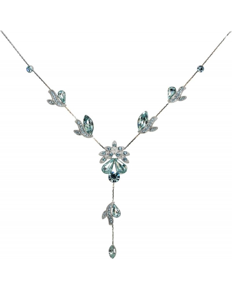 Gorgeous Rhinestone Floral Crystal Necklace Earrings Set Aqua $20.40 Earrings