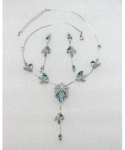 Gorgeous Rhinestone Floral Crystal Necklace Earrings Set Aqua $20.40 Earrings