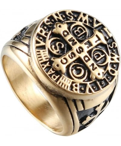 St Benedict Exorcism Ring Silver Stainless Steel Catholic Roman Cross Demon 14 Gold $7.43 Rings