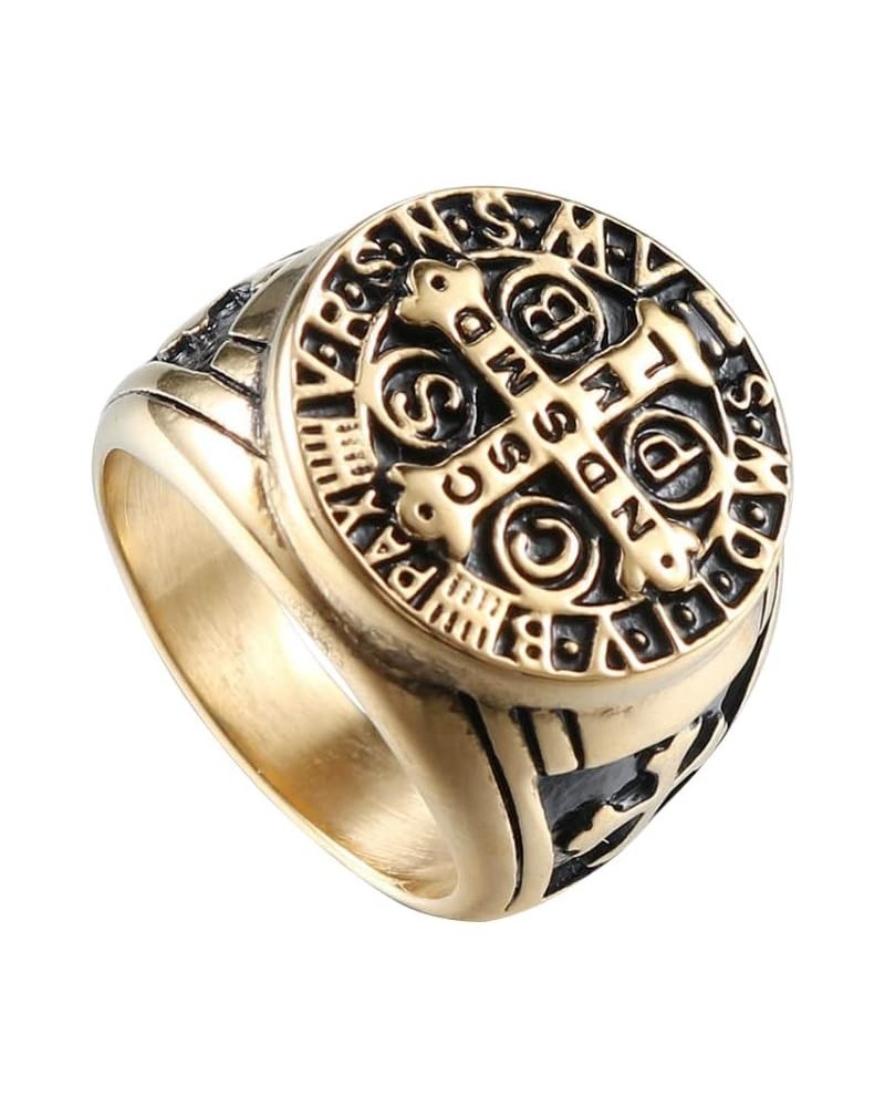 St Benedict Exorcism Ring Silver Stainless Steel Catholic Roman Cross Demon 14 Gold $7.43 Rings