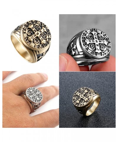 St Benedict Exorcism Ring Silver Stainless Steel Catholic Roman Cross Demon 14 Gold $7.43 Rings