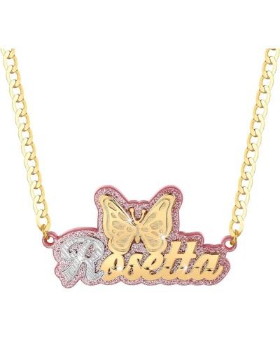 Personalized Name Plate Necklace Gold Double Plated Nameplate Necklace with Heart Teddy Colorful Acrylic Board Made Name/lett...