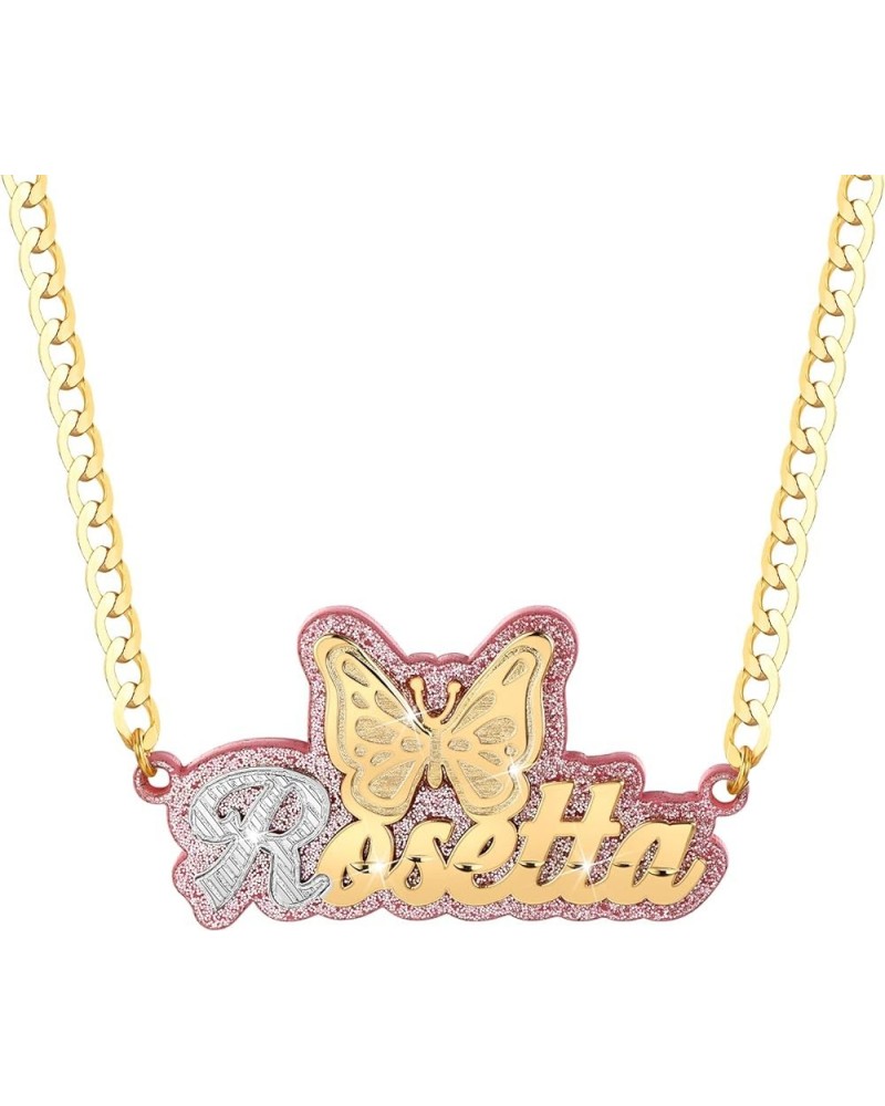 Personalized Name Plate Necklace Gold Double Plated Nameplate Necklace with Heart Teddy Colorful Acrylic Board Made Name/lett...