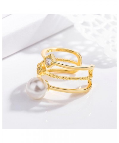 Pearl Finger Ring Opening Double-Layer Tail Adjustable Geometric Ring Ring Female Index Fashion Rings Edgy Ring Set (Rose Gol...