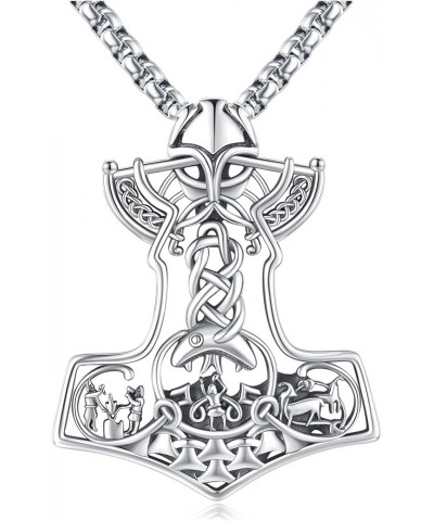 Viking Jewelry for Men Women Mjolnir Thors Hammer Necklace Sterling Silver 925 Celtic Cross Pendant Wolf Odin Raven Freya God...