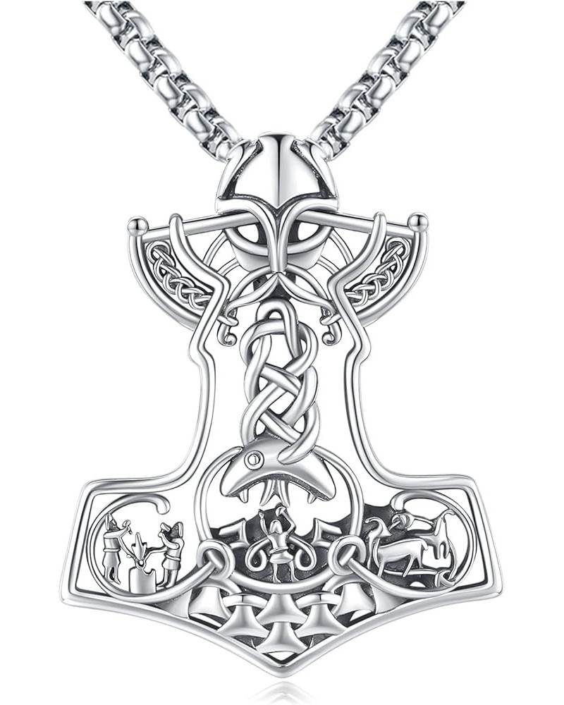 Viking Jewelry for Men Women Mjolnir Thors Hammer Necklace Sterling Silver 925 Celtic Cross Pendant Wolf Odin Raven Freya God...