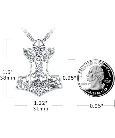 Viking Jewelry for Men Women Mjolnir Thors Hammer Necklace Sterling Silver 925 Celtic Cross Pendant Wolf Odin Raven Freya God...