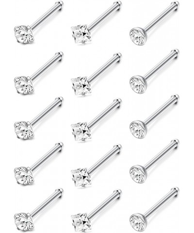 Hypoallergenic Nose Rings 15Pcs 18G 20G Surgical Stainless Steel Nose Rings Studs L Shaped Screw Studs Rings Cubic Zirconia N...