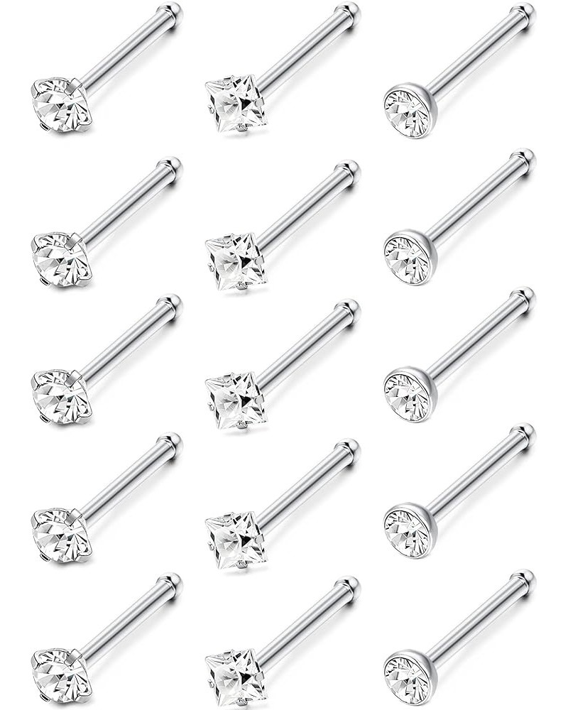 Hypoallergenic Nose Rings 15Pcs 18G 20G Surgical Stainless Steel Nose Rings Studs L Shaped Screw Studs Rings Cubic Zirconia N...