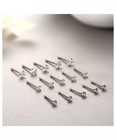 Hypoallergenic Nose Rings 15Pcs 18G 20G Surgical Stainless Steel Nose Rings Studs L Shaped Screw Studs Rings Cubic Zirconia N...