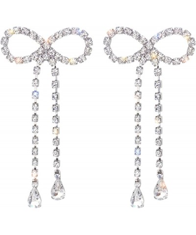 Dainty Crystal Bowknot Tassels Statement Drop Earrings Trendy Unique Shiny Rhinestones Dangle Earrings for Women Girls A $6.0...