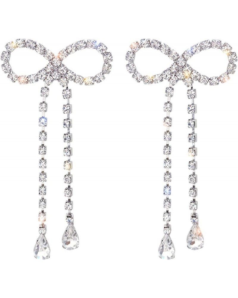 Dainty Crystal Bowknot Tassels Statement Drop Earrings Trendy Unique Shiny Rhinestones Dangle Earrings for Women Girls A $6.0...