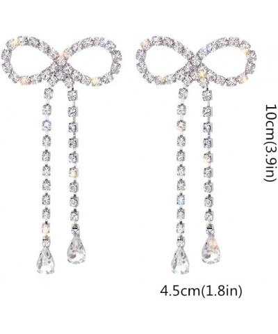 Dainty Crystal Bowknot Tassels Statement Drop Earrings Trendy Unique Shiny Rhinestones Dangle Earrings for Women Girls A $6.0...