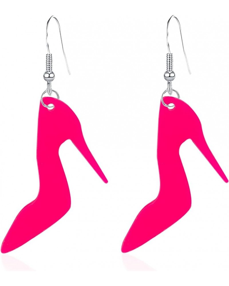 Hot Pink Acrylic Earrings for Women Teen Girls Cute Sweet Resin Princess Head High Heel Geometric Lightweight Dangle Drop Ear...