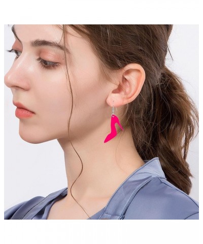 Hot Pink Acrylic Earrings for Women Teen Girls Cute Sweet Resin Princess Head High Heel Geometric Lightweight Dangle Drop Ear...