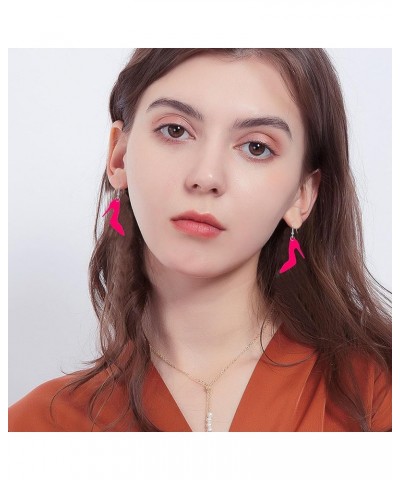 Hot Pink Acrylic Earrings for Women Teen Girls Cute Sweet Resin Princess Head High Heel Geometric Lightweight Dangle Drop Ear...