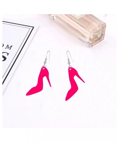 Hot Pink Acrylic Earrings for Women Teen Girls Cute Sweet Resin Princess Head High Heel Geometric Lightweight Dangle Drop Ear...