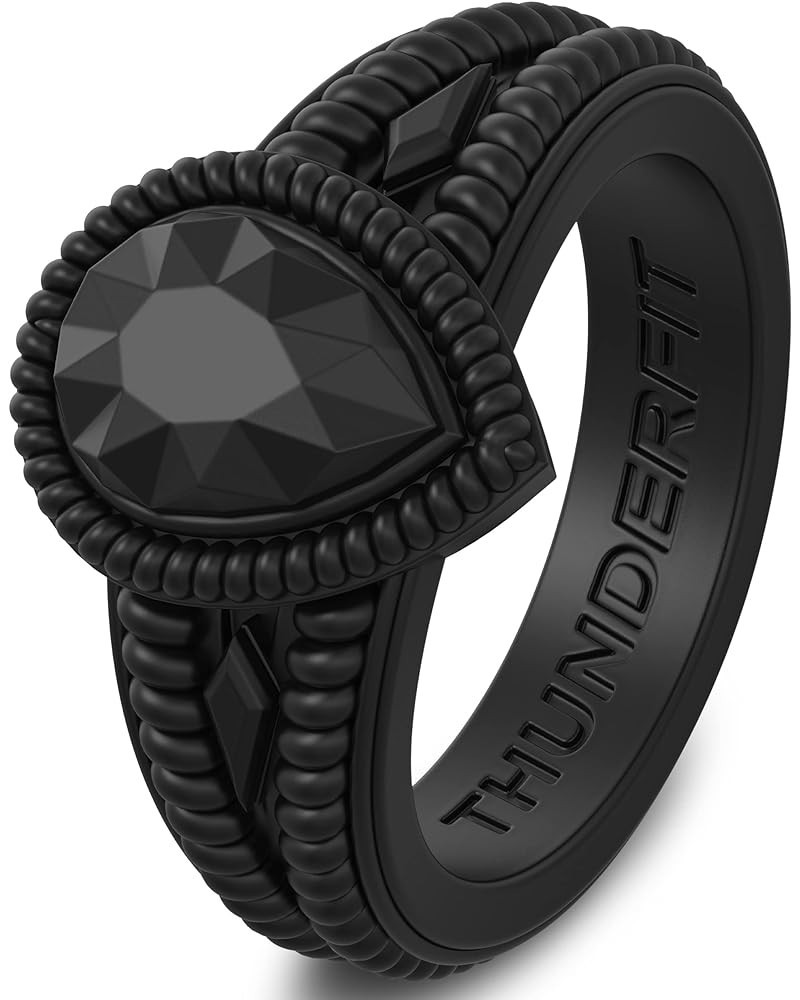 Women's Silicone Wedding Ring Like Diamond - 4.4mm~12.4mm Wide, 2mm~5.5mm Thick 3.5 - 4 (14.1mm) Black $14.55 Rings