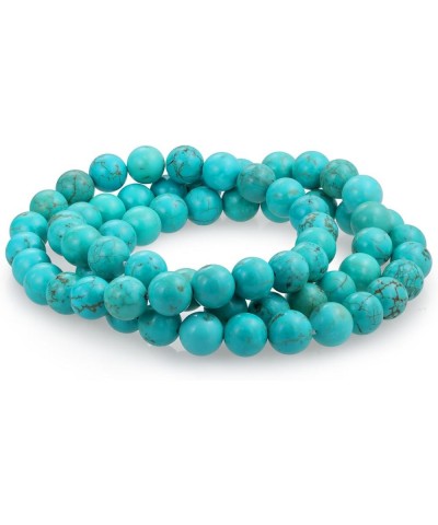 Unisex Stackable Set Of 3 Gemstone Round Bead 8MM Stretch Bracelet For Women Teen Men Multi Strand Stacking Adjustable Aqua T...