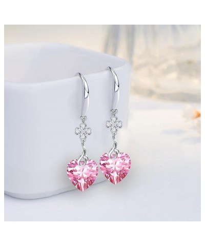 Women Drop Earrings 925 Sterling Silver 5A Pure Brillant Heart Cut 10mm Cubic Zirconia Love Heart Dangle Earrings, Silver Jew...