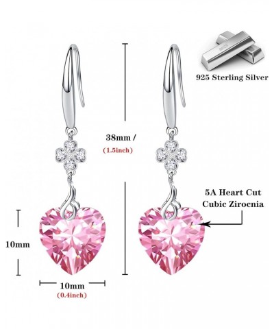 Women Drop Earrings 925 Sterling Silver 5A Pure Brillant Heart Cut 10mm Cubic Zirconia Love Heart Dangle Earrings, Silver Jew...