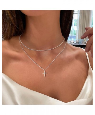 Cross Necklace for Women, Dainty Gold Silver Cross Necklaces for Women Simple Layered Small Cross Choker Necklace Thin Chain ...