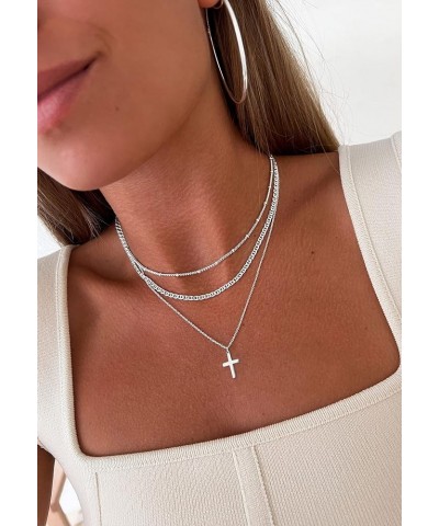 Cross Necklace for Women, Dainty Gold Silver Cross Necklaces for Women Simple Layered Small Cross Choker Necklace Thin Chain ...